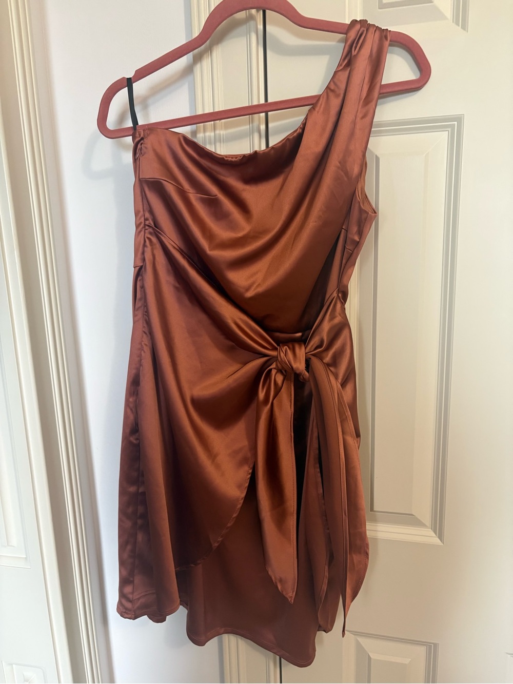 Grace Karin Copper One-Shoulder Satin Tie-Front Dress